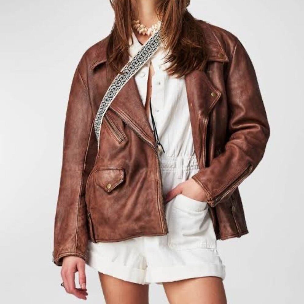 Free People We The Free Jealousy Washed Wine Vegan Moto Jacket Size Xs Nwt